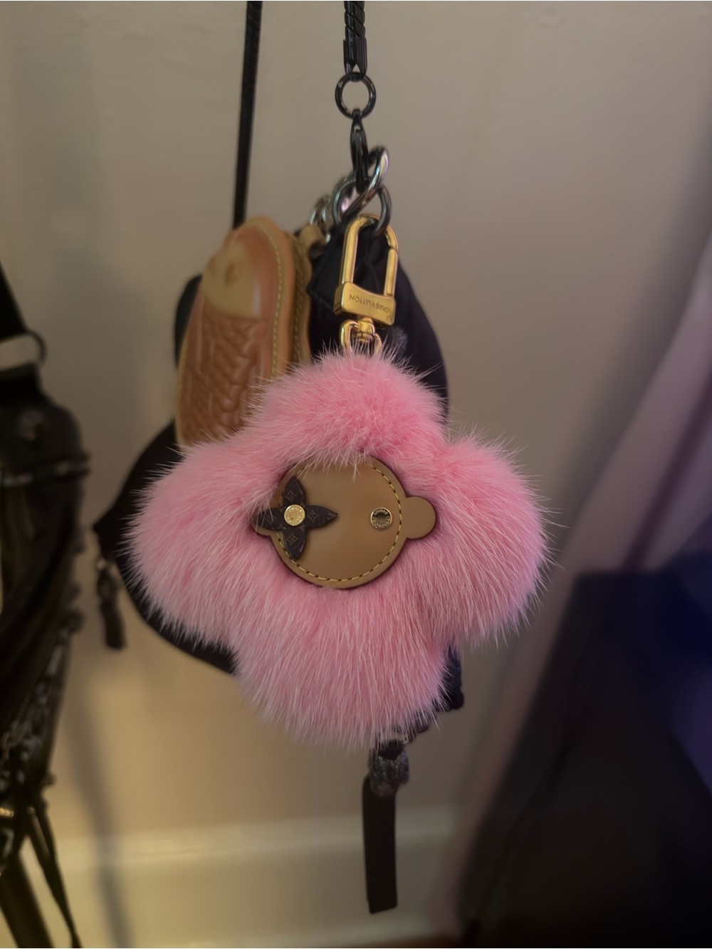 Louis Vuitton Pink Fur Key & Card Charm NWOT vivienne